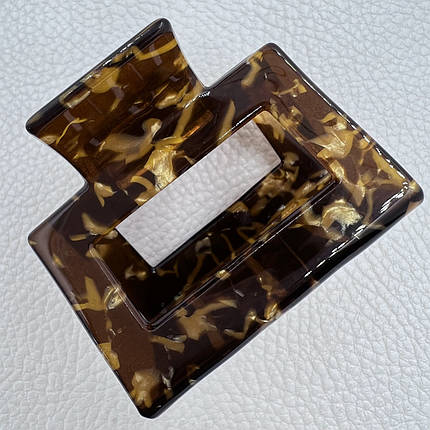 Краб для волосcя акрил глянсовий мармуровий коричневий с золотистим вкрапленням довжина 4.5 см ширина 5.5 см, фото 1