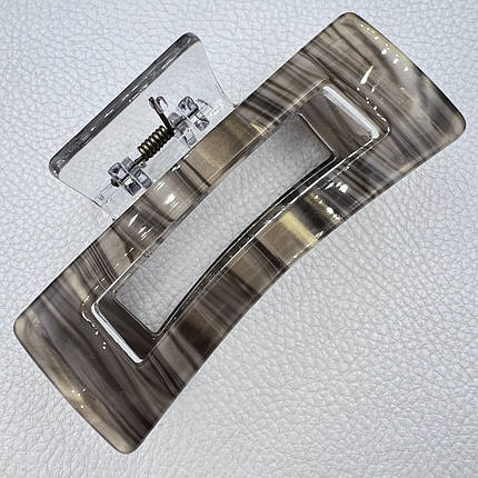 Краб для волосcя акрил глянсовий с визирунками сіро карамельного кольору довжина 4 см ширина 8.5 см, фото 1