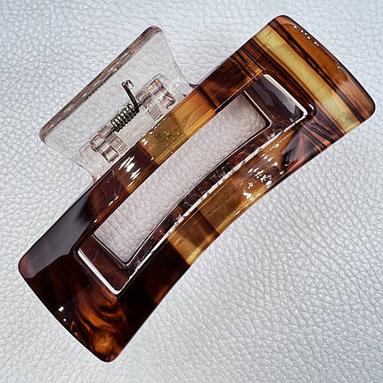 Краб для волосcя акрил глянсовий с визерунками янтарного кольору довжина 4 см ширина 8.5 см, фото 1