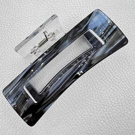 Краб для волосcя акрил глянсовий с визерунками чорно синего кольору довжина 4 см ширина 8.5 см, фото 1