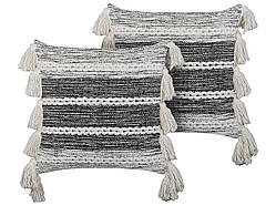 Квадратні подушки 2 шт. ROCHEA, 45×45 см, чорні в смужку, з бахромою