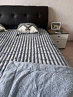 Плед покривало Шарпей + Овчина Королівський широка смуга Затишний і теплий Євро розмір 200х230 см. колір Сірий