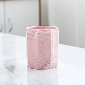 Рожевий мармуровий органайзер (підставка) для зберігання манікюрних пензлів та інших інструментів