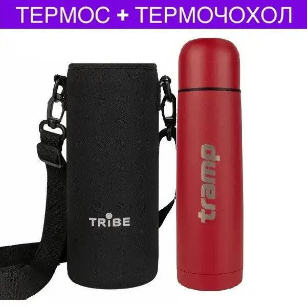 Термос TRAMP Basic 1 л UTRC-105, red червоный + чехол / термос с неопреновым чехлом Трамп, фото 1