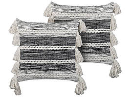 Квадратні подушки 2 шт. ROCHEA, 45×45 см, чорні в смужку, з бахромою