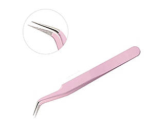 Пінцет для нарощування вій (скошений, гострий) Рожевий В-3