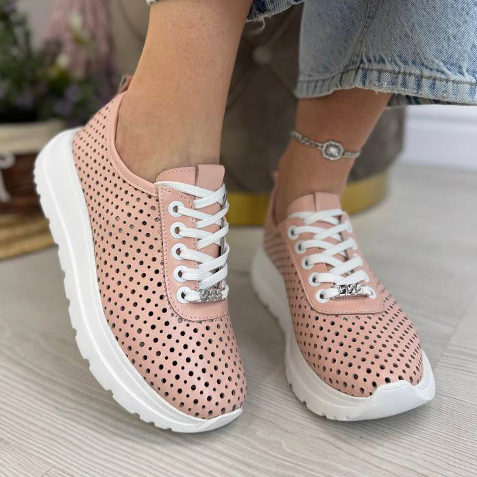 Мокасини шкіряні жіночі, наскрізна перфорація. Колір пудра. Розміри 36-41, фото 1