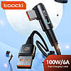 Кутовий Кабель для заряджання та передачі даних Toocki 90 Degree black / 6A/100W / USB Type-A to USB Type-C / 2 м, фото 6