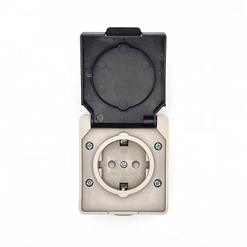 Розетка накладна вологозахищена з з/к і кришкою T-proof cірий