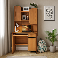 Прямий маленький робочий письмовий стіл однотумбовий для ноутбука 90 см з надбудовою Сашок МДФ Летро горіх