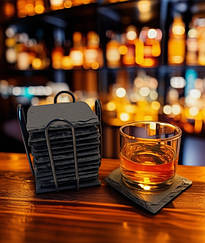 Набір з 12 шт сланцевих костерів в металевій підставці.