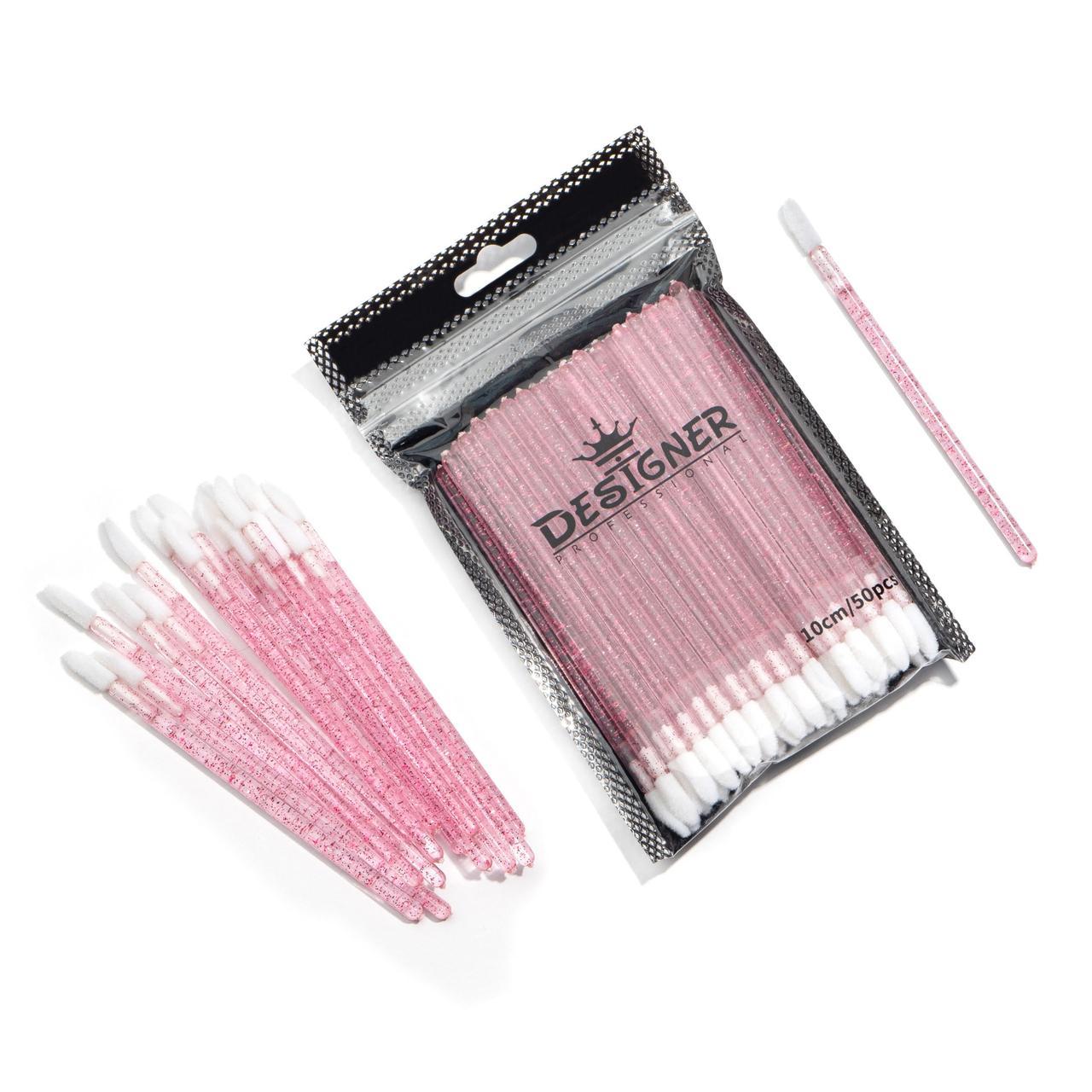 Велюрові аплікатори Дизайнер (50 шт./уп.) для нарощування вій, макіяжу губ, зняття макіяжу тощо Рожевий, фото 1