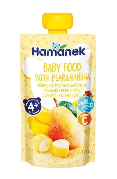 Пюре фруктове Hamanek груша з бананом з 4 місяців, 120 гр, фото 1