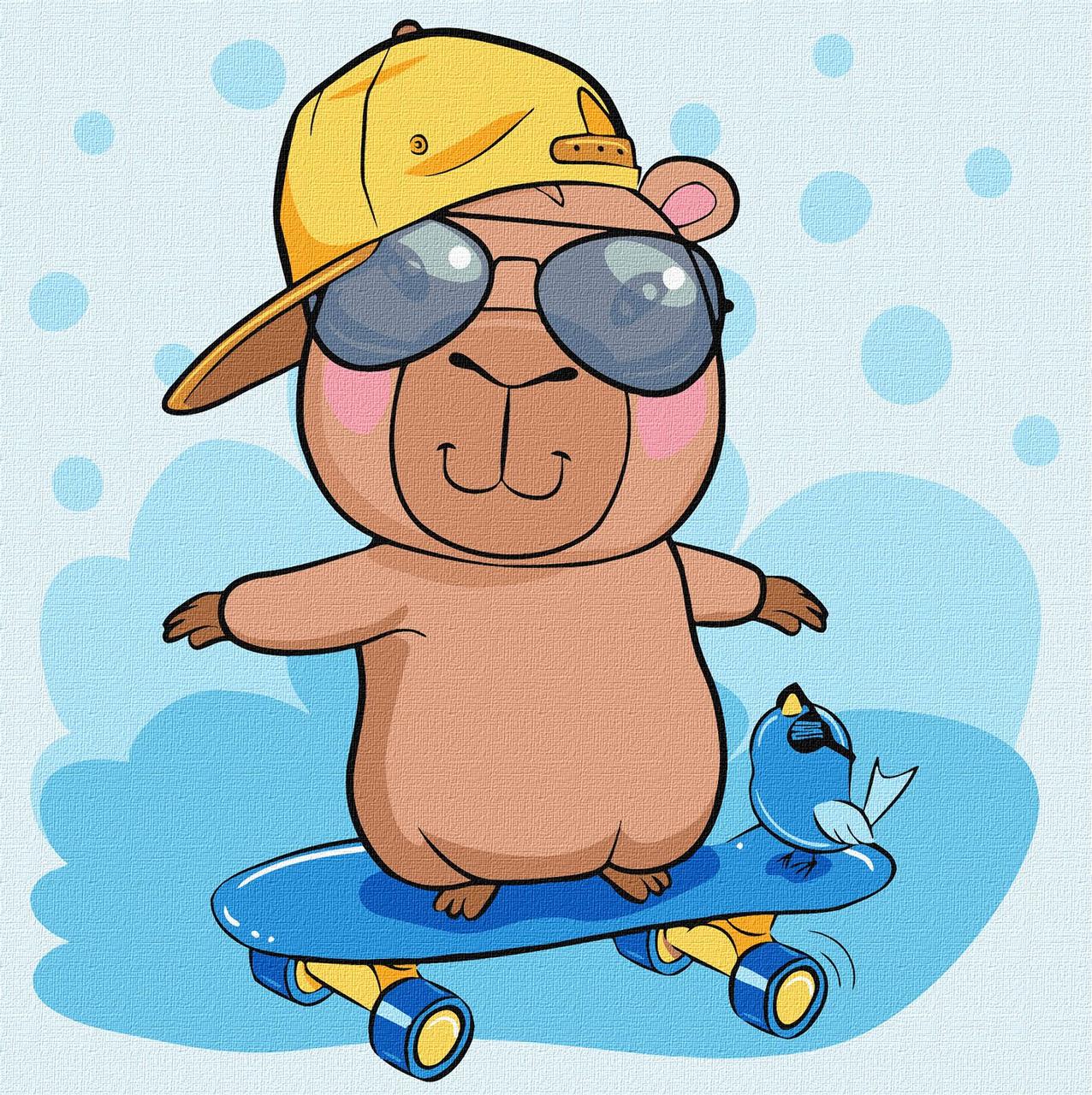 Картина за номерами Для дітей. Капібара на скейті 30*30 см Ідейка KHO 1294, фото 1