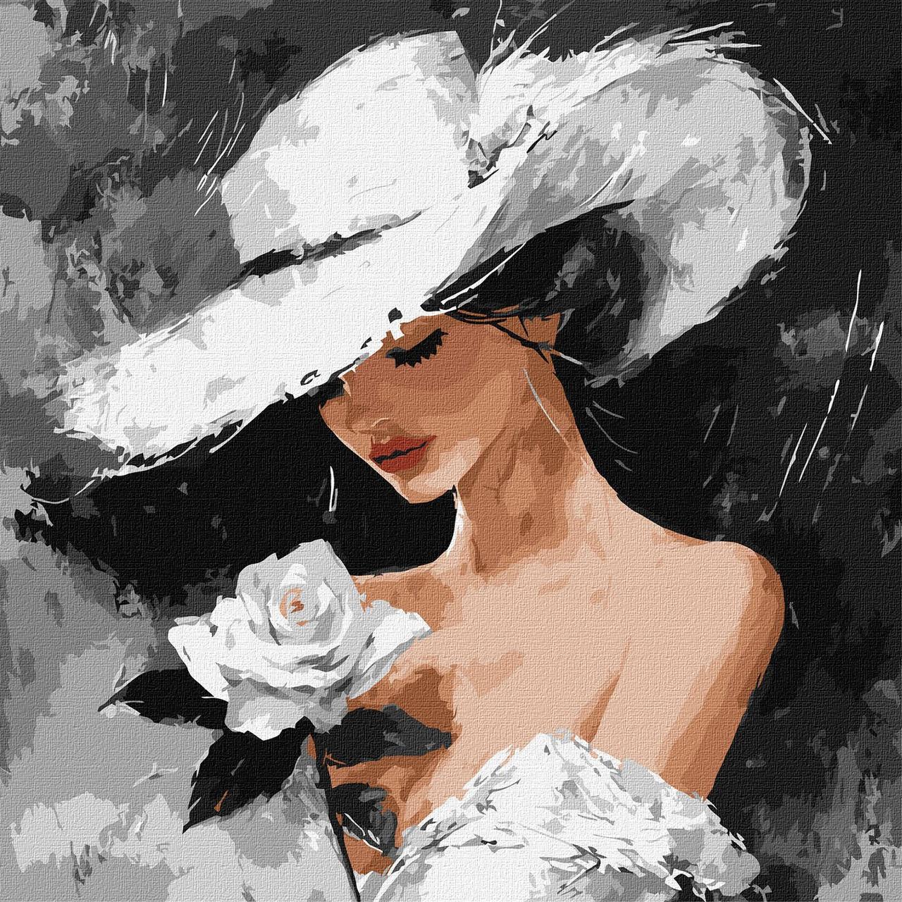 Картина за номерами Люди. Дівчина з білою трояндою 40*40 см Ідейка KHO 8637, фото 1