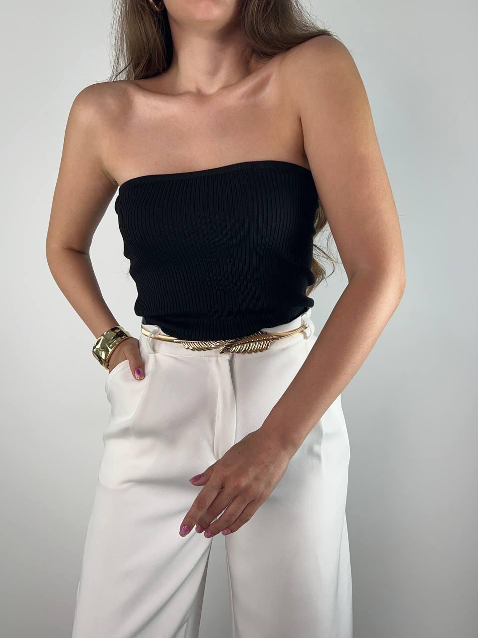 Жіночий однотонний топ бандо без бретель у рубчик (р. 42-44) 10171313, фото 1