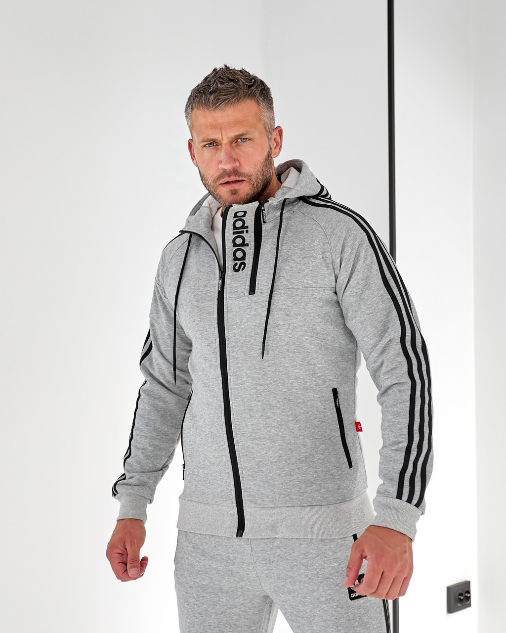 Спортивний костюм Adidas весна осінь, чоловічий спорт- костюм Адідас із капюшоном сірий