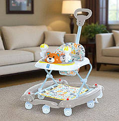 Дитячі ходунки-качалка 3656A-S-11 "ВЕДМЕДИК" з батьківською ручкою та музичним блоком