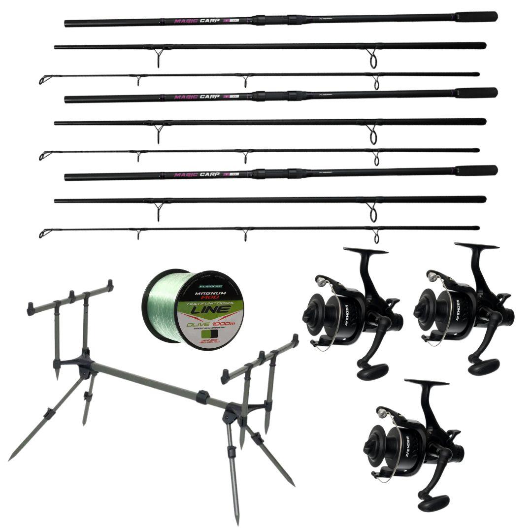 Готовий набір для карпфішингу Flagman Magic Carp (3 шт.) + котушки Avenger + Rod Pod, фото 1