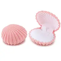 Футляр мушля рожева оксамит для ювелірних виробів під кільце, сережки, кулони та ланцюжки розмір 5,5Х6Х3,5 см