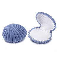 Футляр мушля синя оксамит для ювелірних виробів під кільце, сережки, кулони та ланцюжки розмір 5,5Х6Х3,5 см