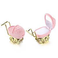 Футляр коляска рожева оксамит для ювелірних виробів і під кільце та прикраси розмір 6,5Х6,5Х6