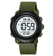 Skmei 2497 мужские спортивные часы зеленые с белым циферблатом на каучуковом ремешке
