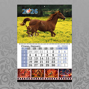 Календар А4 2026 рік Коня на пружині 1 блок 008