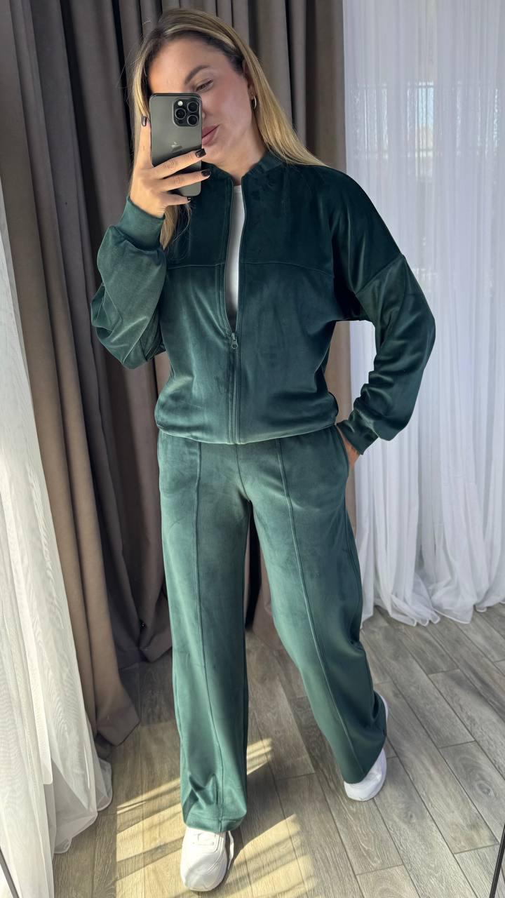 Велюровий спортивний жіночий костюм на молнії зі стрілками р.42-60 SPRING СМАРАГД 769, фото 1