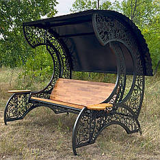 Садові гойдалки "Венеція" чорного/ коричневого кольору з дерев'яною лавкою