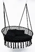 Крісло-гойдалка підвісна 140 см Велика плетена гойдалка кругла WCG + м яка подушка Чорна
