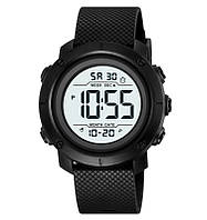 Skmei 2497 мужские спортивные часы черные с белым циферблатом на каучуковом ремешке