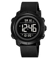 Skmei 2497 мужские спортивные часы черные с черным циферблатом на каучуковом ремешке