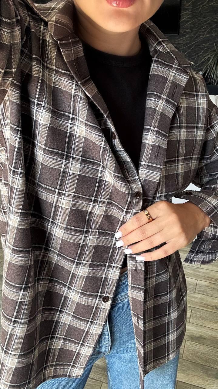 Сорочка ФЛАНЕЛЬ КЛІТИНКАжіноча ШОКОЛАДНА З БЕЖЕВОЮ СМУЖКОЮ HARISMA 111, фото 1