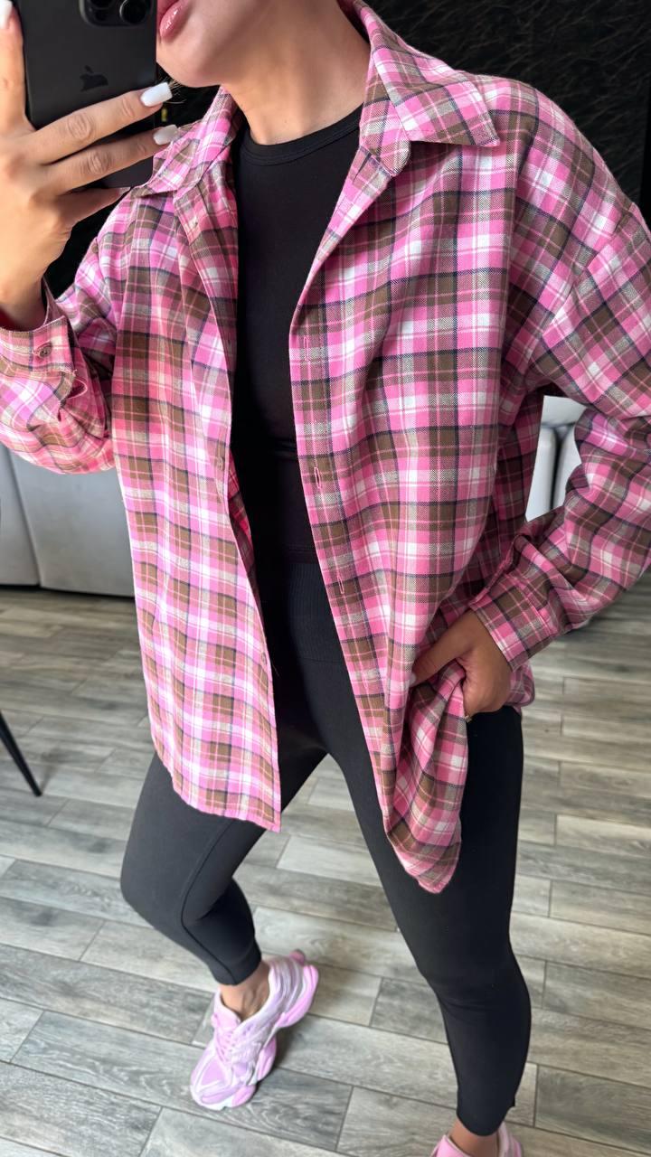 Сорочка ФЛАНЕЛЬ КЛІТИНКА жіноча HARISMA РОЖЕВО-ШОКОЛАДНА 111, фото 1