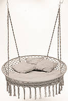 Підвісне крісло-гойдалка 140 см Велика плетена кругла гойдалка WCG + м'яка подушка  Сірий