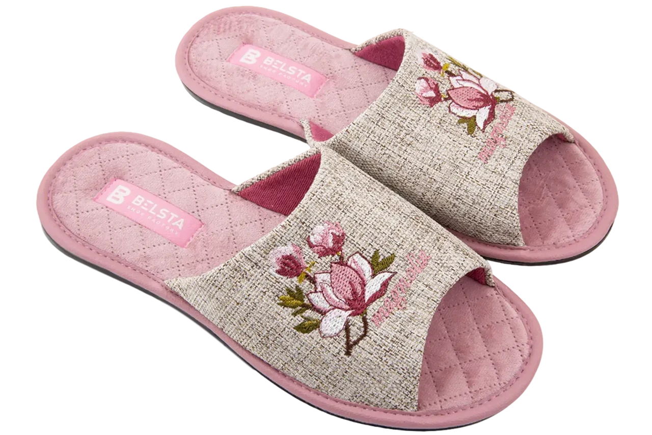 Домашні жіночі капці з текстилю з відкритим носком, фото 1