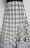 Теплая демисезонная женская юбка в клетку бело-серого цвета, полушерсть, размер 38-44