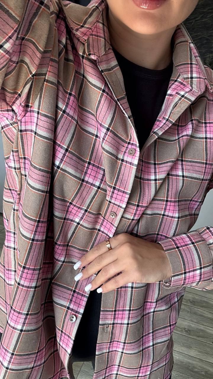 Сорочка ФЛАНЕЛЬ КЛІТИНКА жіноча БЕЖЕВО-РОЖЕВА HARISMA 111, фото 1