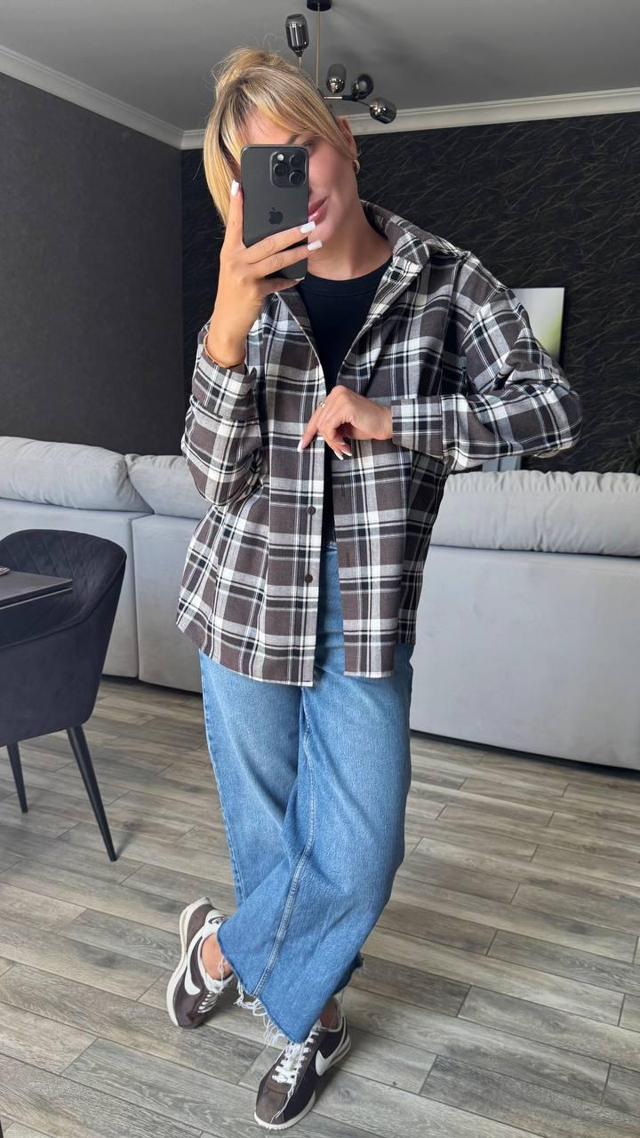 Сорочка ФЛАНЕЛЬ КЛІТИНКА жіноча ШОКОЛАДНА З БІЛОЮ СМУЖКОЮ HARISMA 111, фото 1