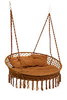 Підвісне крісло-гойдалка 140 см Велика плетена кругла гойдалка WCG + м'яка подушка Коричневий
