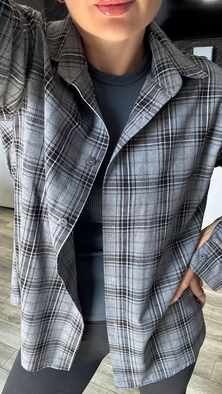 Сорочка ФЛАНЕЛЬ КЛІТИНКА жіноча СІРА HARISMA 111, фото 1