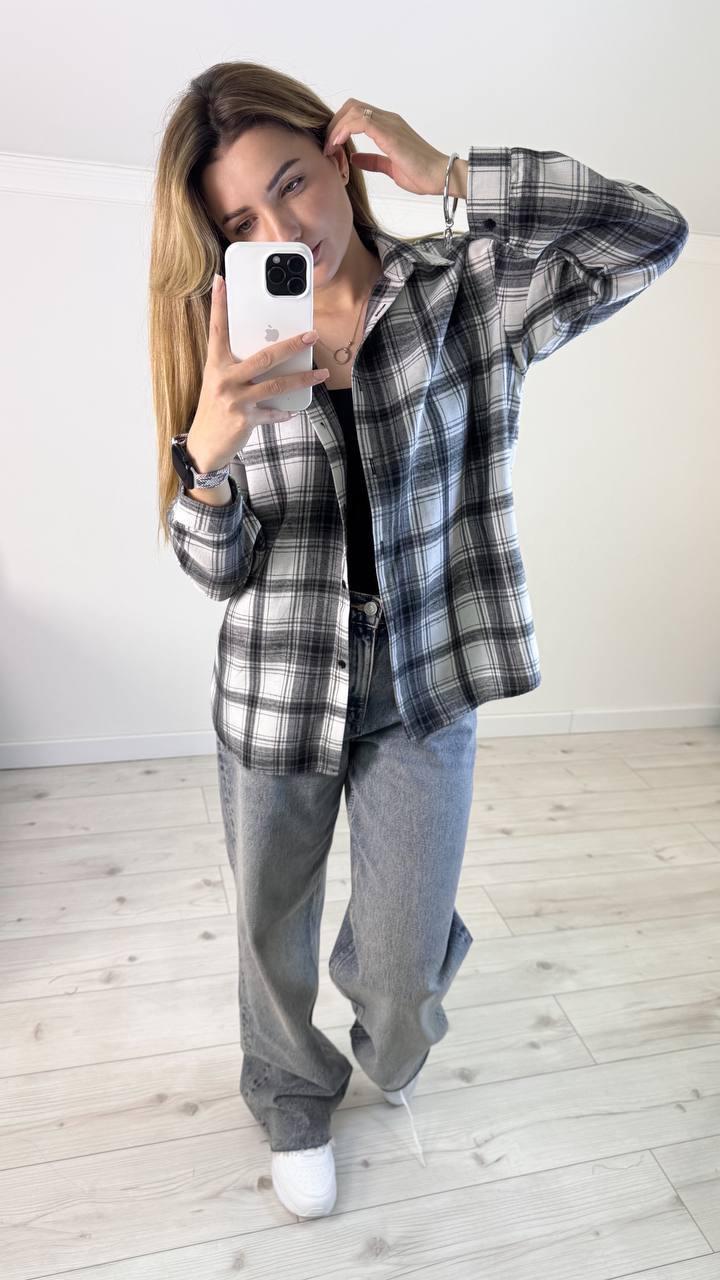 Сорочка ФЛАНЕЛЬ КЛІТИНКА жіноча ЧОРНО-БІЛА HARISMA 111, фото 1