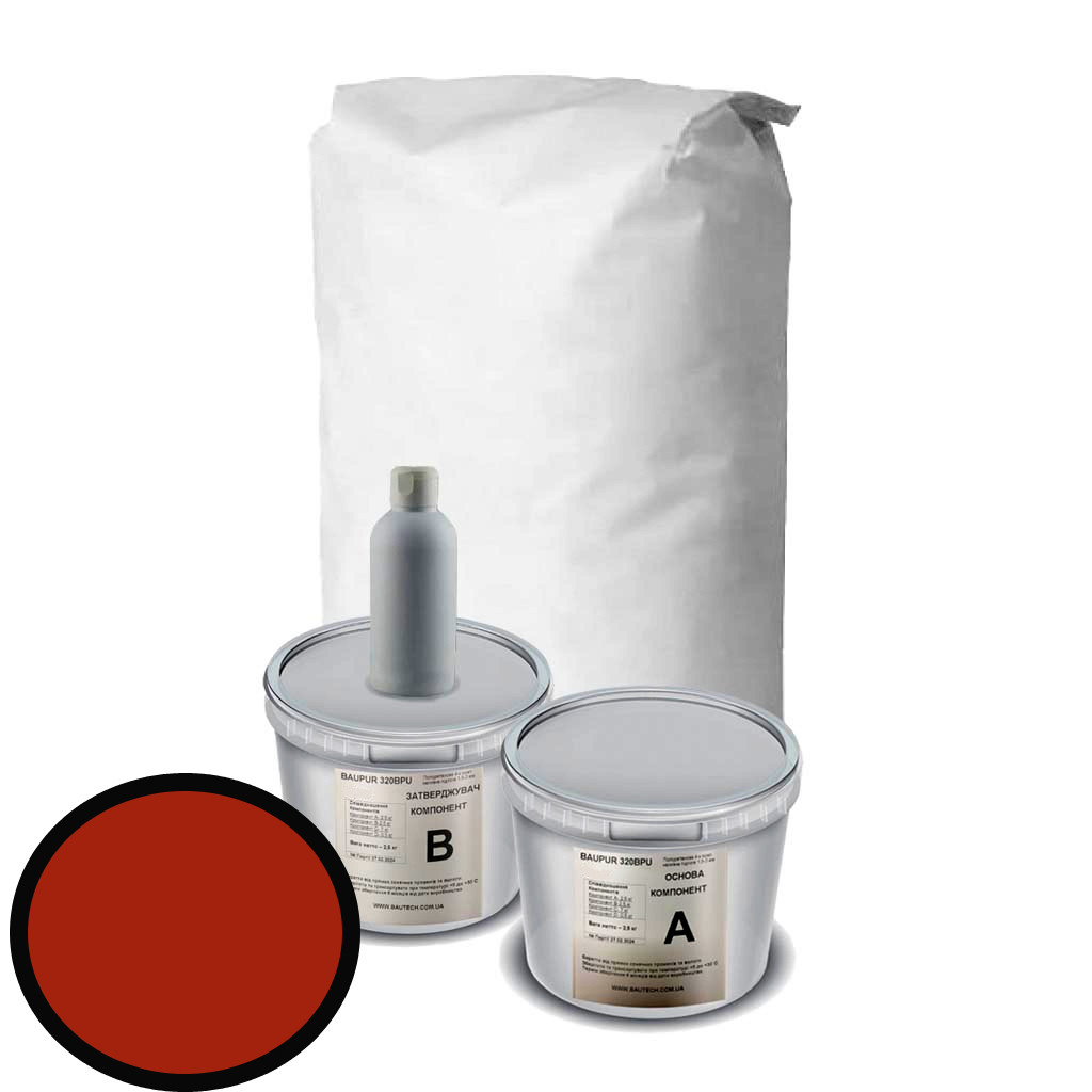 Кольорове поліуретан-цементне самовирівнююче покриття Baupur 320B PU. Червоний. 12,5 кг, фото 1