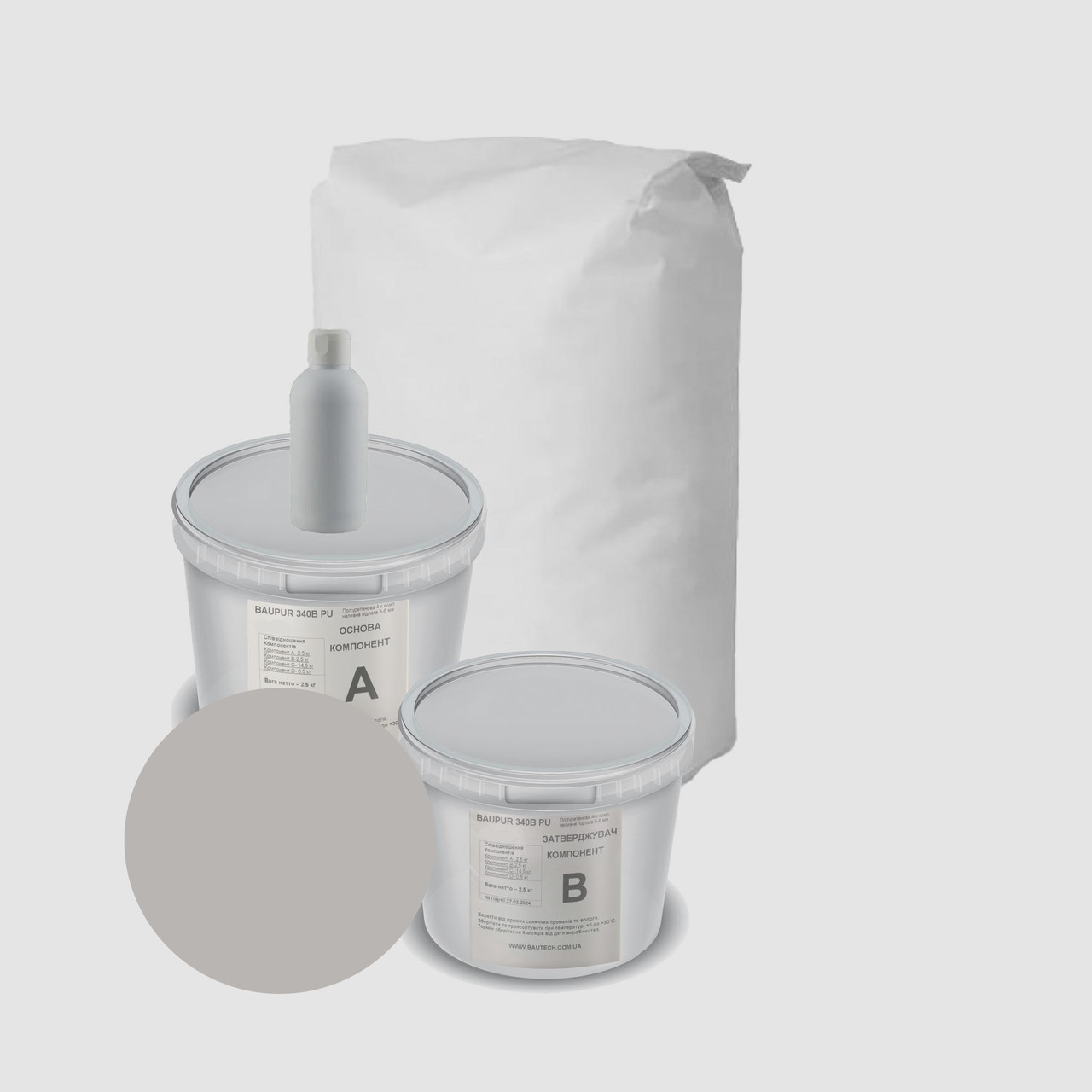 Кольорове поліуретан-цементне самовирівнююче покриття Baupur 340B PU. Світло-сірий. 20 кг, фото 1