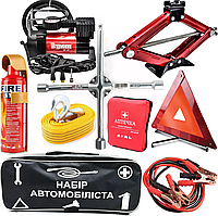 Набор автомобилиста с домкратом и компрессором 9 едениц автонабор тех помощи