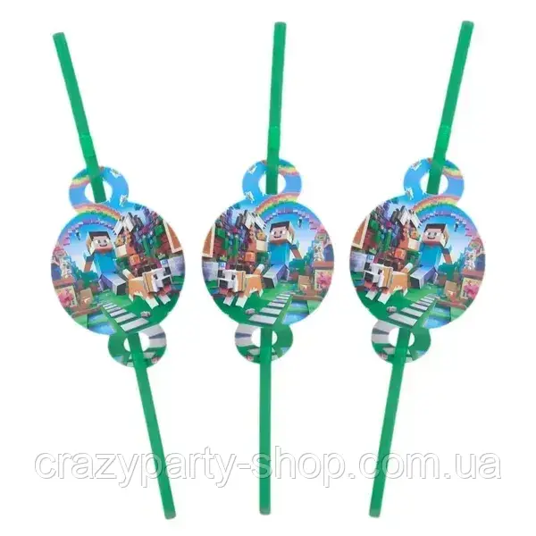 Трубочки для напоїв з гофрою Майнкрафт Minecraft 6 шт, фото 1