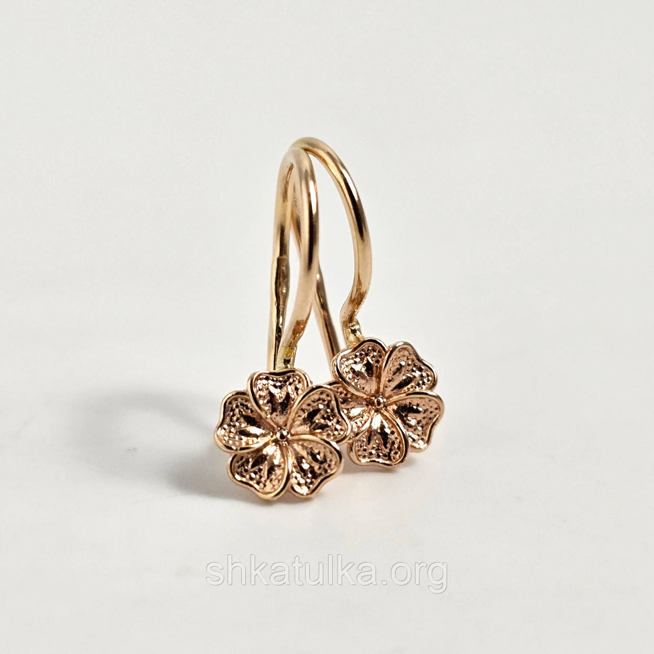 Золоті сережки квіточки без каміння з французьким замком, фото 1
