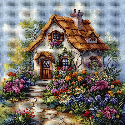 Набір для вишивання за нанесеною на канву схемою "Казковий будиночок".AIDA 14CT printed, 40*40 см