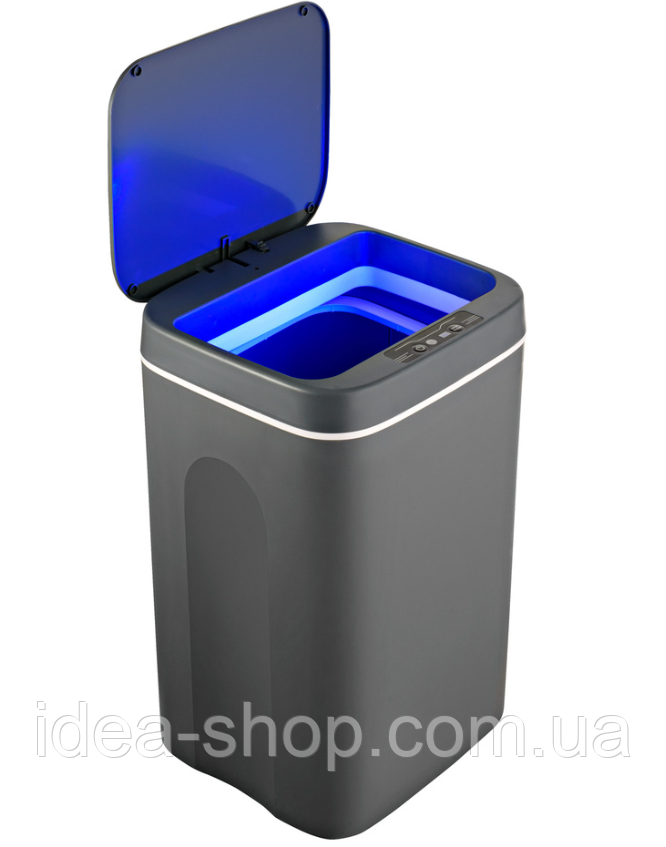 Сенсорне сміттєве відро для сміття автоматичне 16 л розумне смарт сіре чорне Контейнер з автоматичною кришкою із сенсором датчиком, фото 1